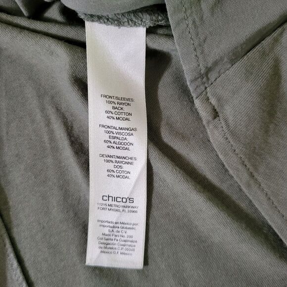 Chico's Madison Tie Front Hi-Low Fatigue Green Long Sleeve Top - Picture 14 of 16